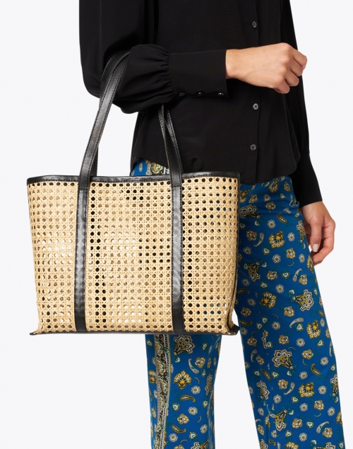 Bembien - Margot Natural Rattan and Black Leather Tote