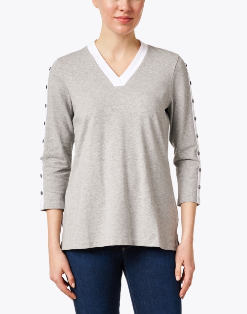 Front image - E.L.I. - Grey and White Cotton Top