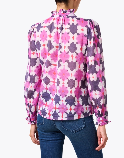 Back image - Banjanan - Chrissie Pink and Purple Print Ruffle Shirt