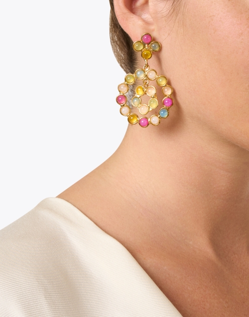 Gold Multi Stone Drop Earrings