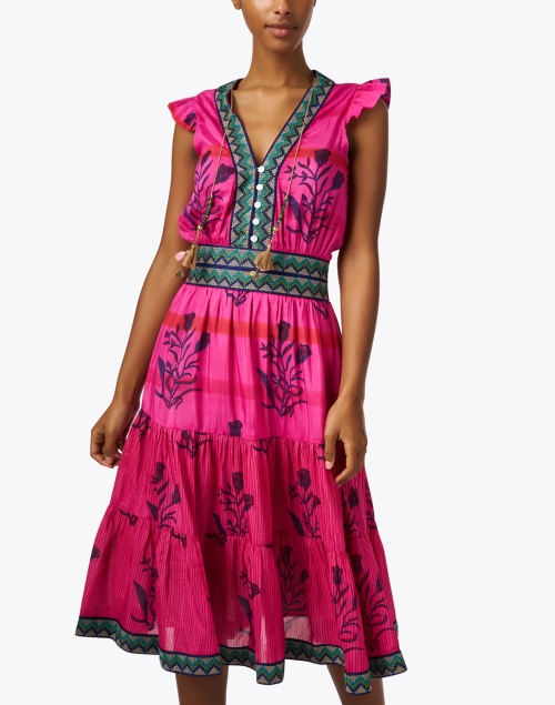 Front image - Bell - Annabelle Pink and Green Cotton Silk Dress