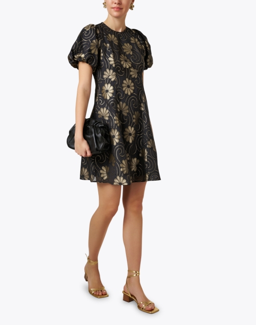 Gracia Black and Gold Jacquard Dress