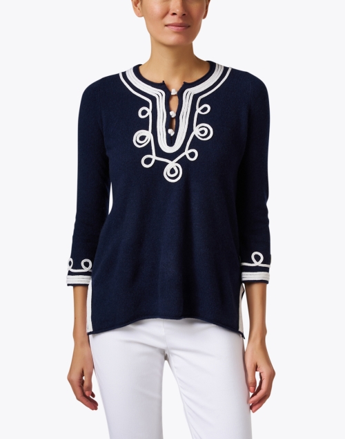 Front image - Cortland Park - Calipso Navy Cashmere Top