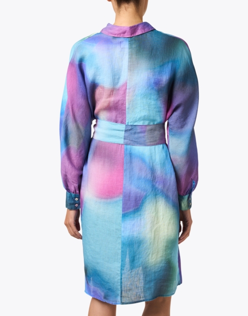 Back image - 120% Lino - Blue Multi Print Linen Shirt Dress