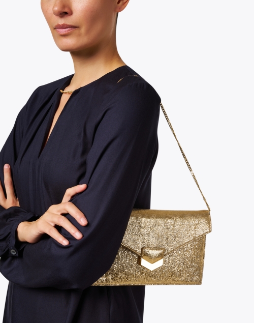 London Gold Embossed Leather Clutch