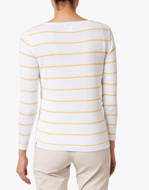 Back image - Blue - White and Yellow Stripe Pima Cotton Boatneck Sweater