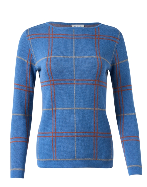 Product image - Blue - Blue Plaid Intarsia Cotton Sweater