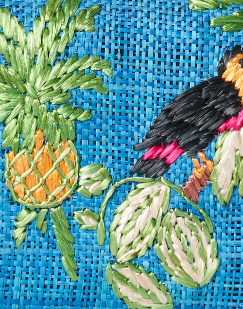 Fabric image - SERPUI - Tina Tropical Embroidered Blue Raffia Straw Clutch