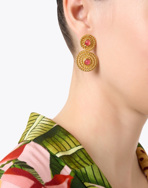 Gold Stone Spiral Drop Earrings