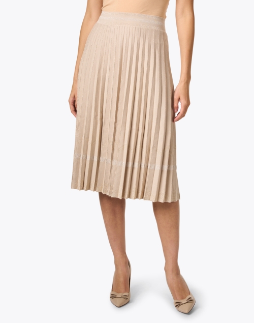 Front image - D.Exterior - Tan Stretch Wool Pleated Skirt
