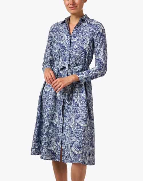 Front image - Ro's Garden - Gala Blue Print Shirt Dress