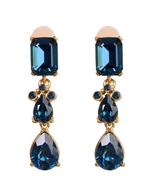 Oscar de la Renta Blue Crystal Drop Clip Earrings