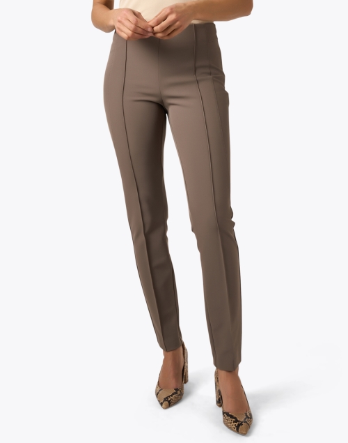 Front image - Lafayette 148 New York - Gramercy Taupe Stretch Pintuck Pant