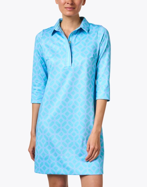 Front image - Gretchen Scott - Everywhere Turquoise Print Jersey Dress