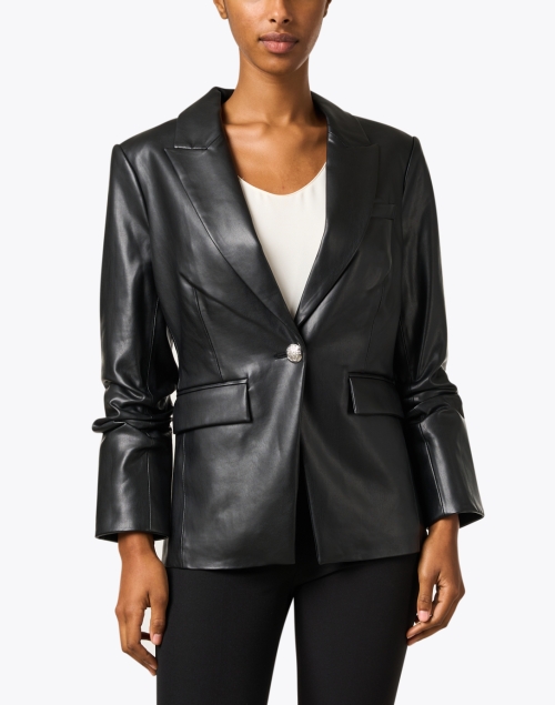 Front image - Veronica Beard - Hollis Black Faux Leather Dickey Jacket