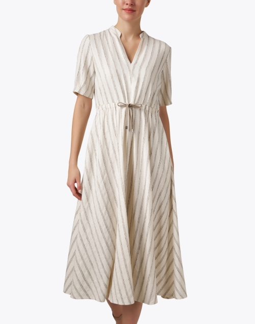 Front image - Purotatto - Beige Lurex Striped Cotton Dress