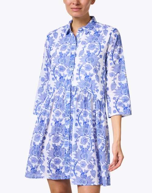 Front image - Ro's Garden - Deauville Blue and White Printed Shirt Dress