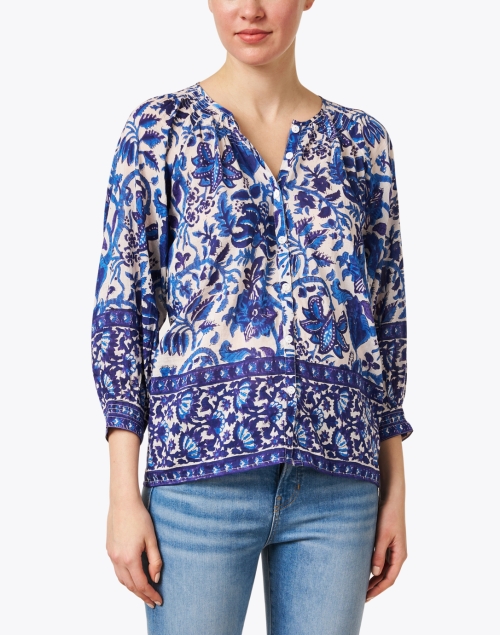 Front image - Bell - Courtney Blue Print Cotton Silk Top