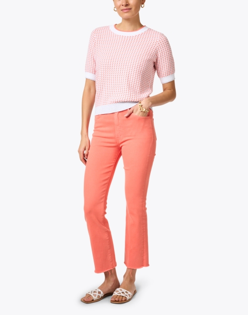 Coral and White Cotton Tweed Sweater