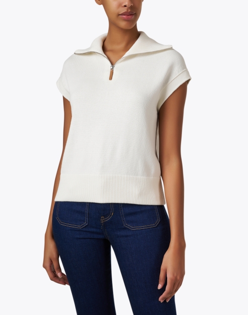 Front image - Lafayette 148 New York - White Cotton Silk Zip Sweater