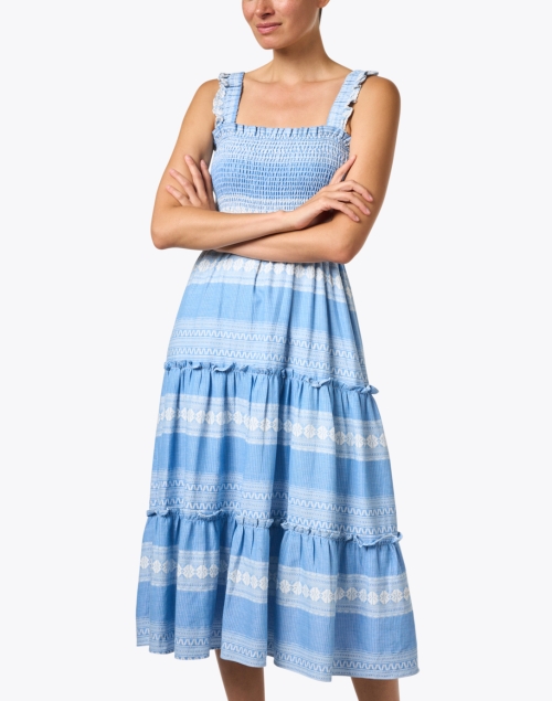 Front image - Sail to Sable - Blue and White Linen Jacquard Dress