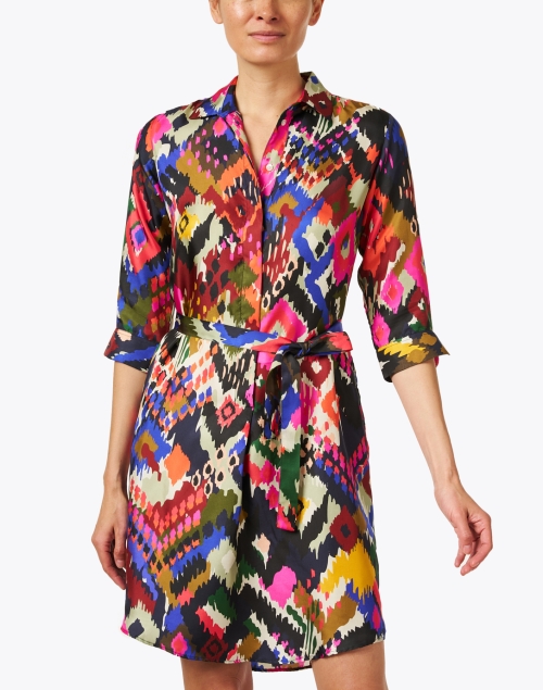 Front image - Vilagallo - Adriana Multi Ikat Silk Shirt Dress