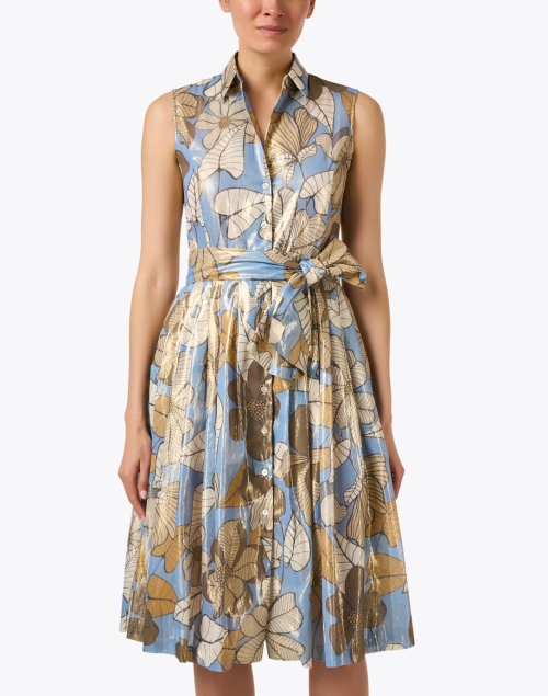 Front image - Caliban - Metallic Floral Print Shirt Dress