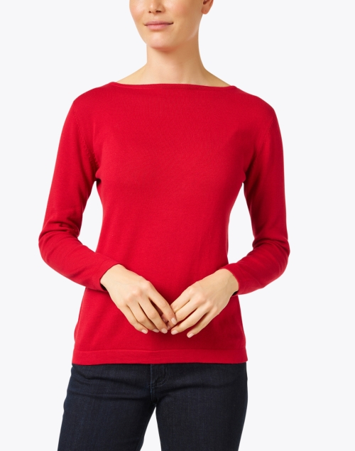 Front image - Blue - Red Pima Cotton Boatneck Sweater 