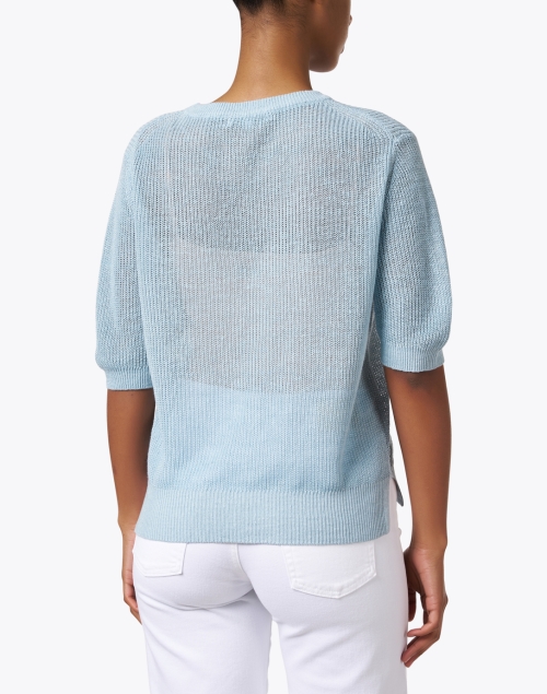Back image - White + Warren - Blue Linen Knit Top