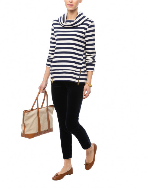 Navy and Ivory Striped Cotton Sweater