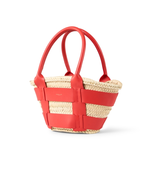 Front image - DeMellier - Mini Santorini Red Leather and Raffia Tote Bag