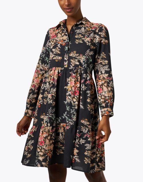 Front image - Ro's Garden - Romy Black Multi Floral Shirt Dress