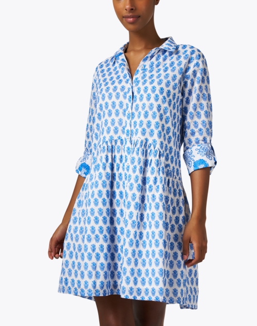 Front image - Ro's Garden - Deauville Blue Floral Print Shirt Dress