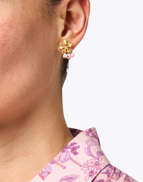 Gold and Pink Magnolia Earrings