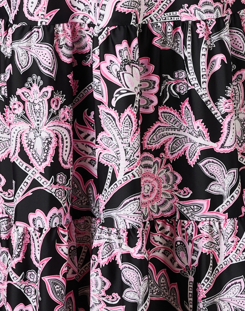 Fabric image - Jude Connally - Tammi Black and Pink Print Tiered Dress