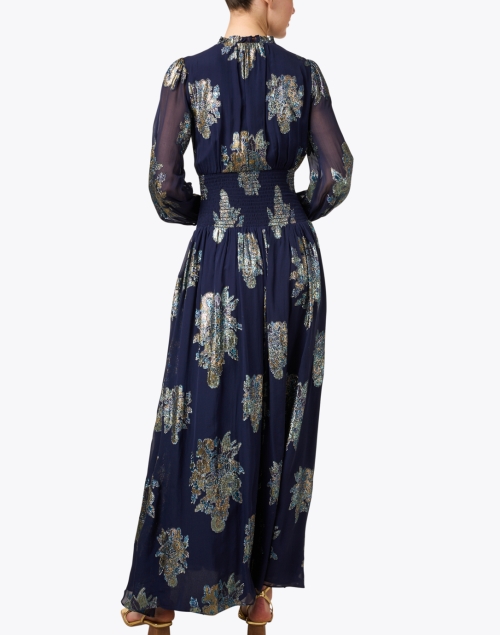 Back image - Shoshanna - Daya Navy Metallic Print Dress