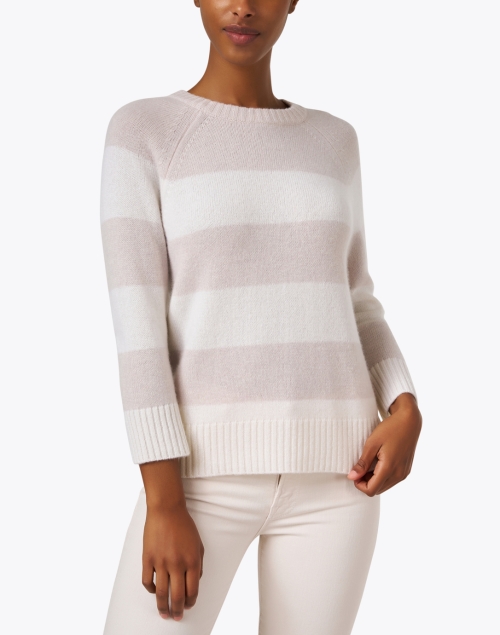 Front image - Kinross - Ivory Striped Cashmere Sweater