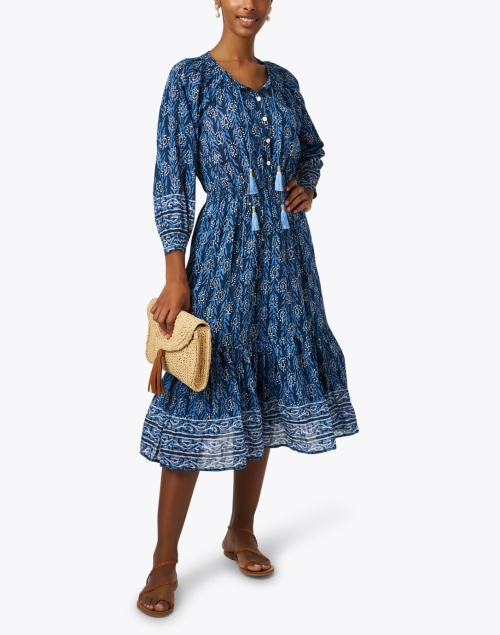 Courtney Blue Print Cotton Silk Dress
