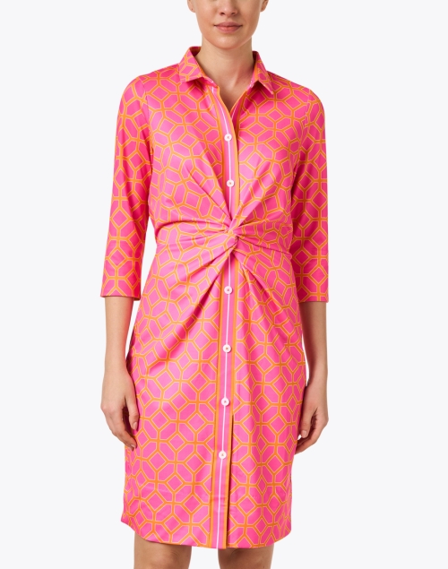 Front image - Gretchen Scott - Pink and Orange Geo Print Twist Dress