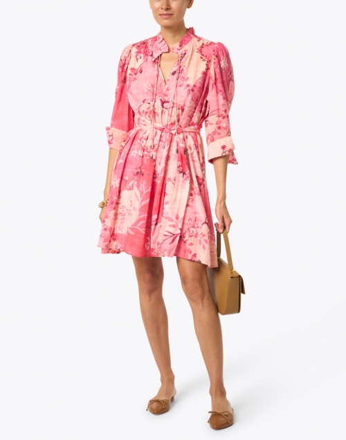 Chufy - Donna Pink Floral Cotton Silk Dress