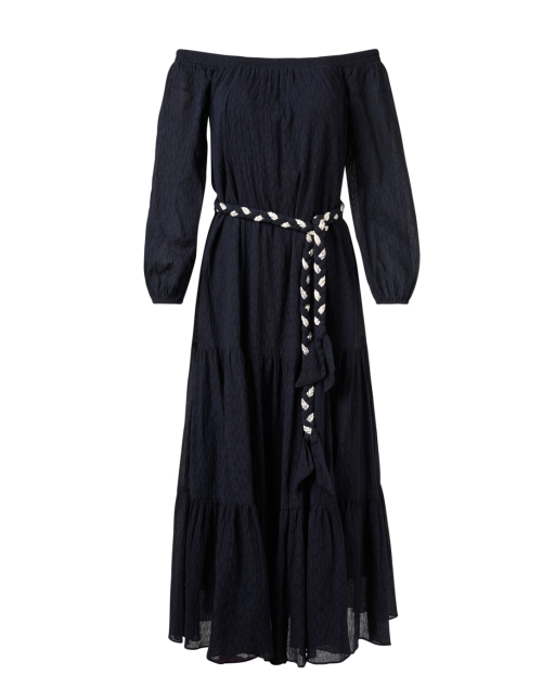 Shoshanna Talon Navy Cotton Off-the-Shoulder Dress