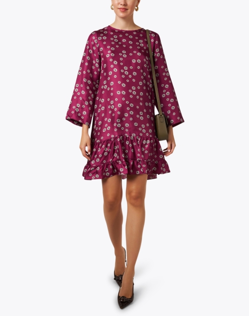 Burgundy Floral Silk Dress