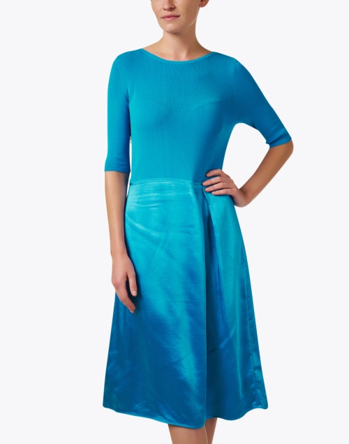 Front image - BOSS - Blue Knit and Satin Dress