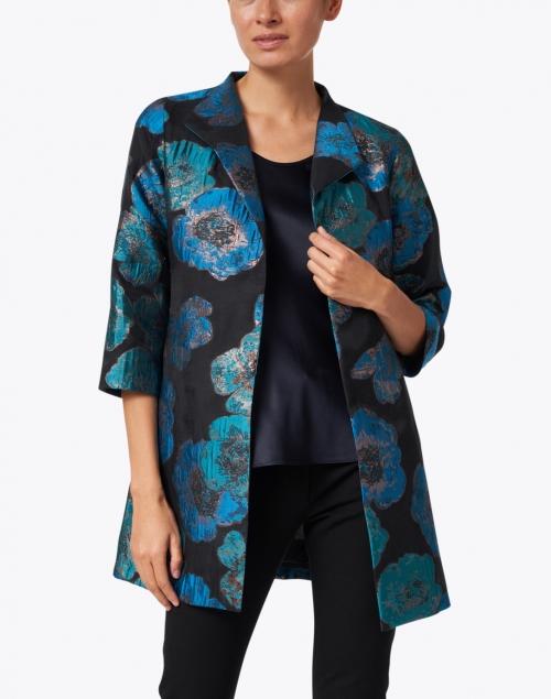 Connie Roberson - Canal Teal Metallic Printed Floral Jacket 