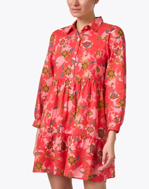 Front image - Ro's Garden - Romy Red Floral Print Shirt Dress
