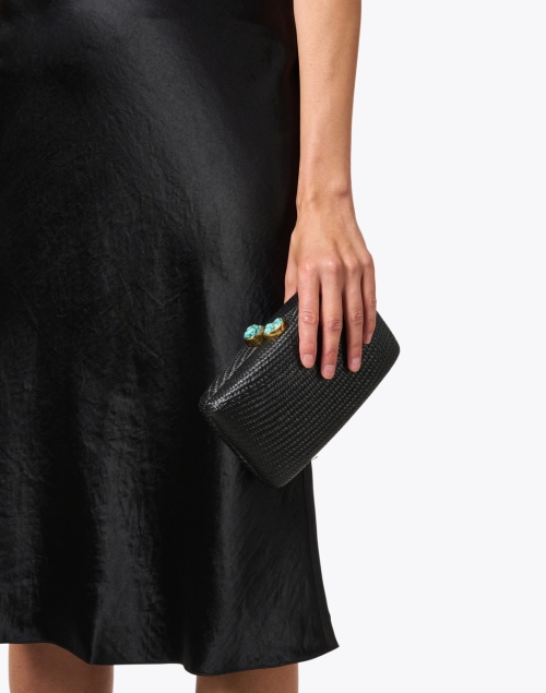 Look image - Kayu - Jen Black Straw Clutch with Turquoise Closure
