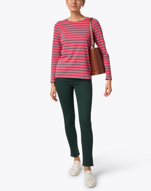 Saint James - Minquidame Forest Green and Pink Striped Cotton Top