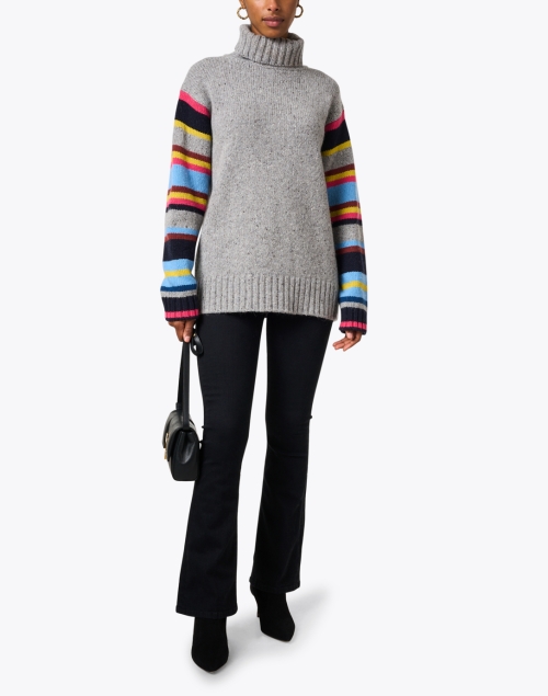 Look image - Chinti and Parker - Grey Wool Cashmere Stripe Sleeve Sweater