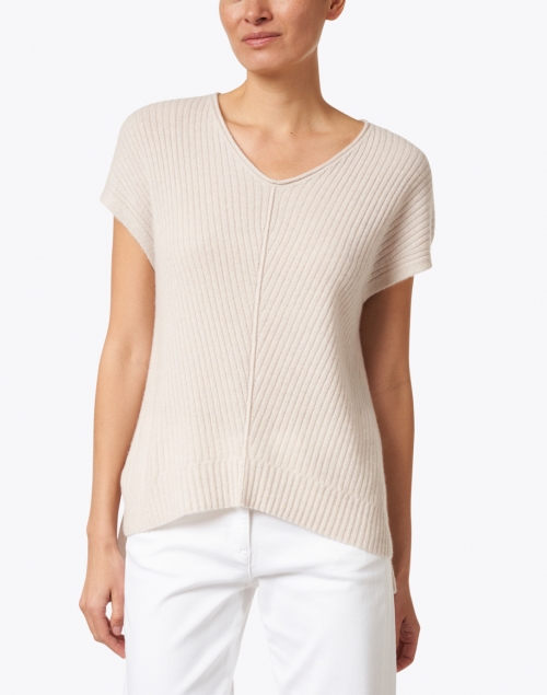 Front image - Kinross - Beige Cashmere Popover Sweater