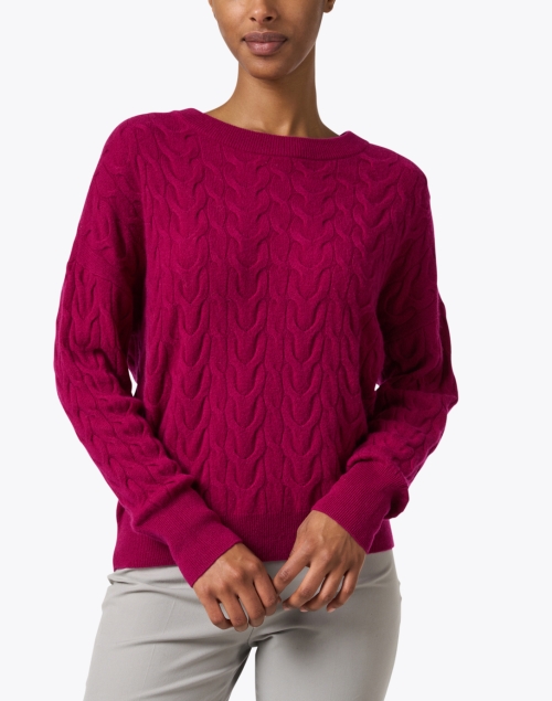 Front image - Repeat Cashmere - Magenta Cashmere Cable Knit Sweater